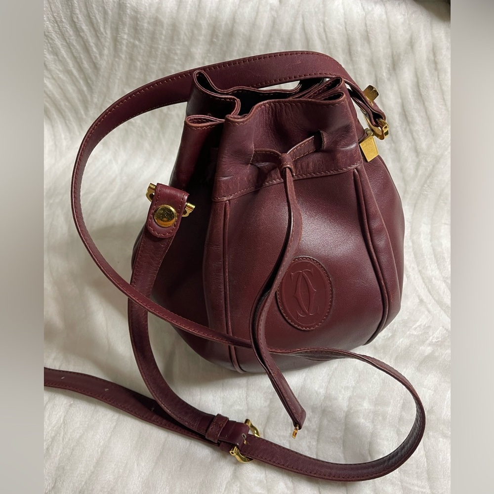Cartier  Burgundy Leather Bucket Bag